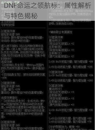 DNF命运之领航标：属性解析与特色揭秘
